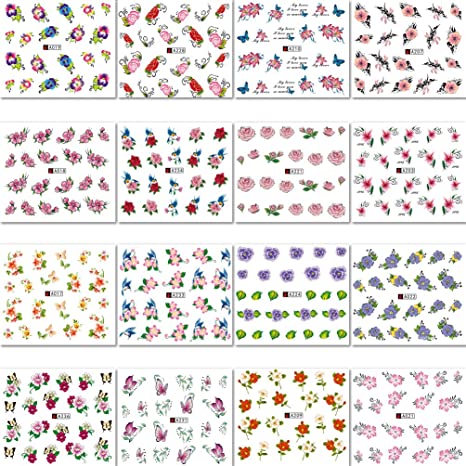 Custom Beautiful Flowers Butterfly Feathers Colorful Transfer Sticker Designers Nails Art Stickers Manicure for Women Girl Decor