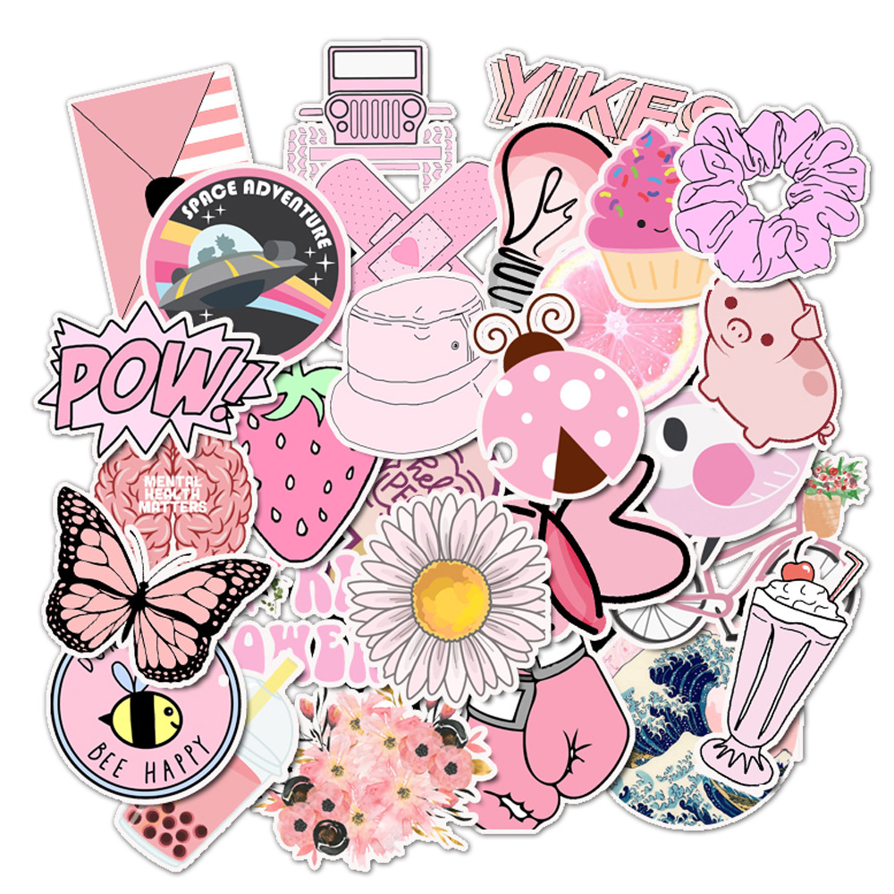 Cute Girl Pink Stickers Personalised Scrapbook Stickers for Luggage Laptop Decal Waterproof Decals Kawaii Stationery Sticker