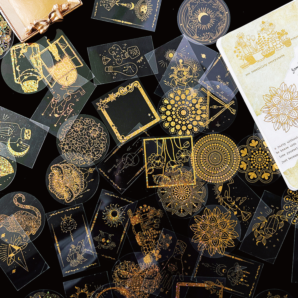 Holographic Hot Stamping Craft Stickers Gold Glitter Stickers for Junk Journals, Planners, Scrapbooking