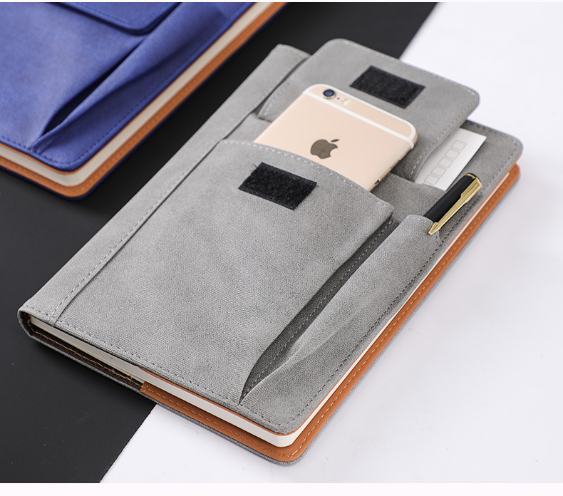Refillable Lined Meeting Business Notebook with Front Pockets And Pen Pocket, Luxury A5 Size Hardcover Journal with 3 Pocket