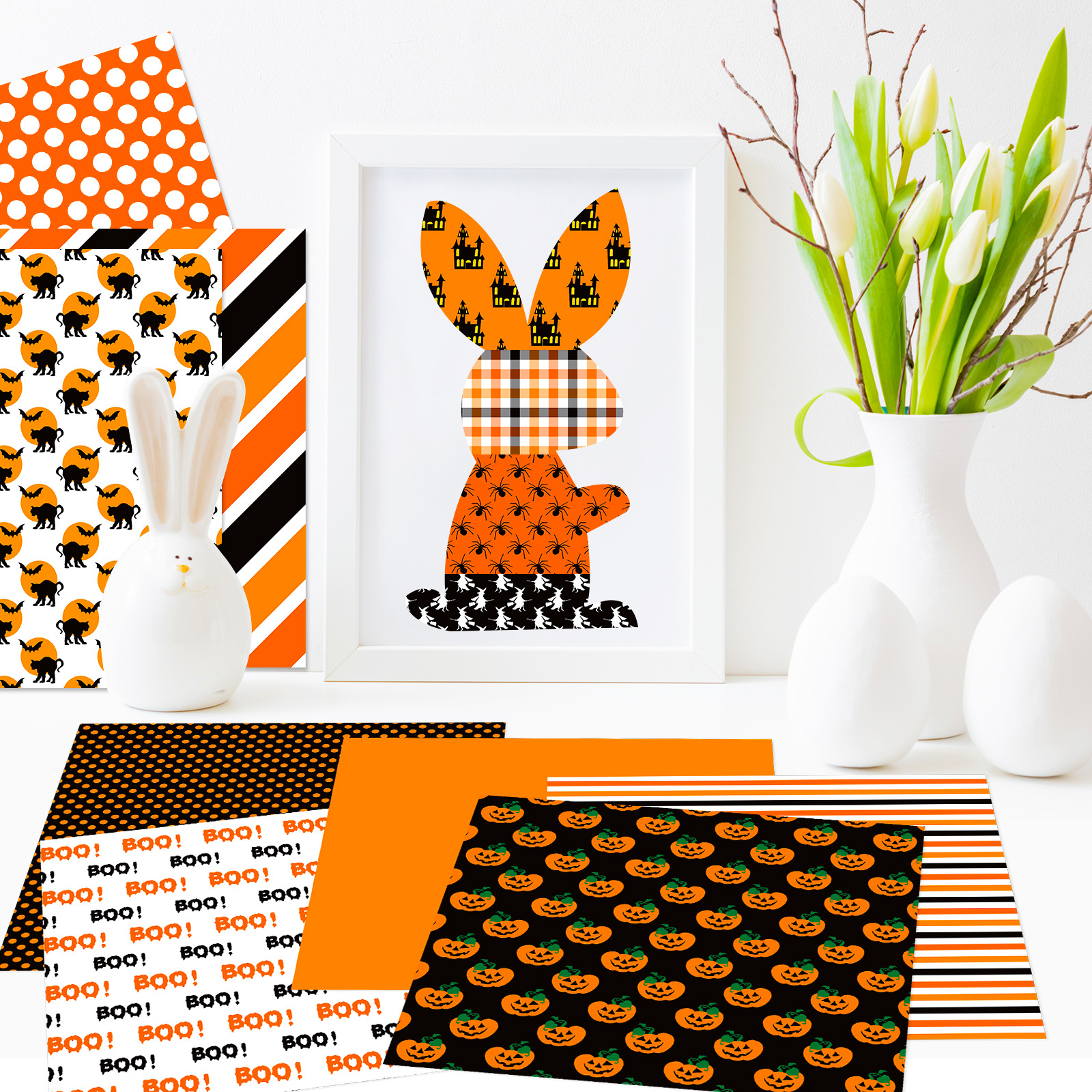 6" X 6" Halloween Scrapbooking Supplies Kit DIY Halloween Pattern Paper for Card Making Photo Album Party Decor Scrapbook Paper Pad