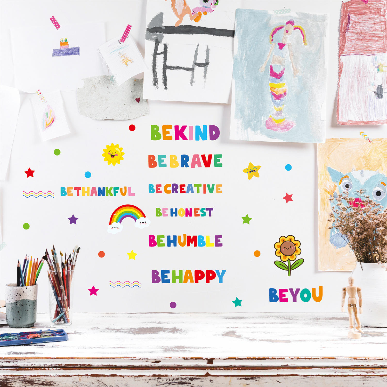 Colorful Inspirational Quotes Wall Decals Watercolor Wall Decal Wall Stickers for Classroom School Kids Bedroom