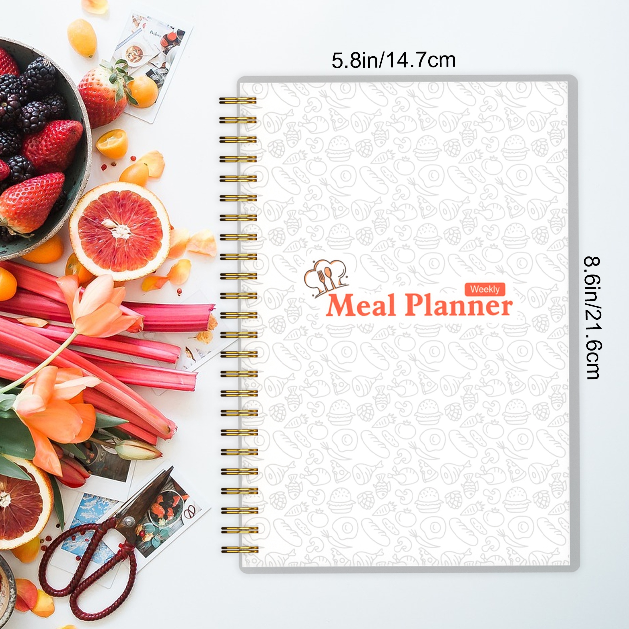 Undated A5 Spiral Weekly & Daily Meal Planner Notebook Journal with Shopping And Grocery Lists for Menu Planning Meal Tracker