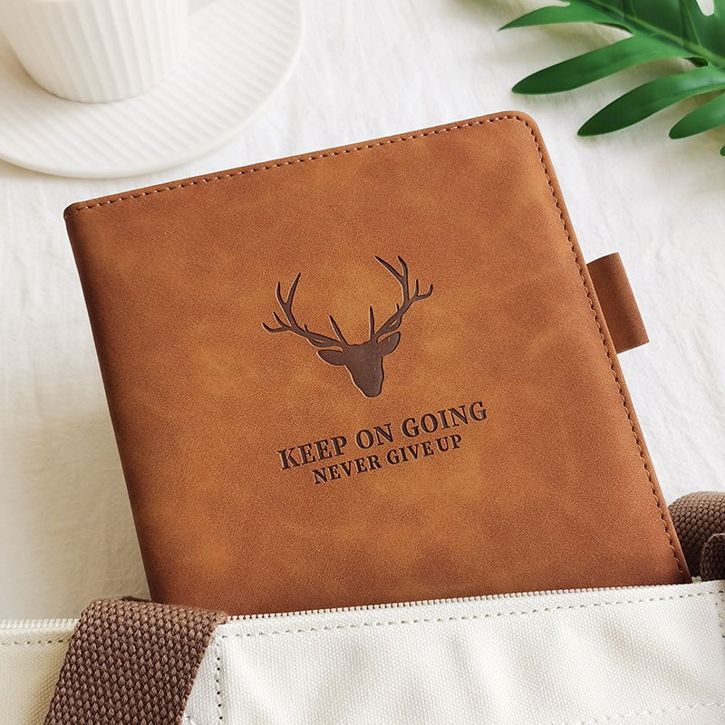 A5 Deer Head Design Soft PU Leather Hardcover Journal Diary Notebook with Ruled Papers 100sheets/200pages And Ribbon Bookmark