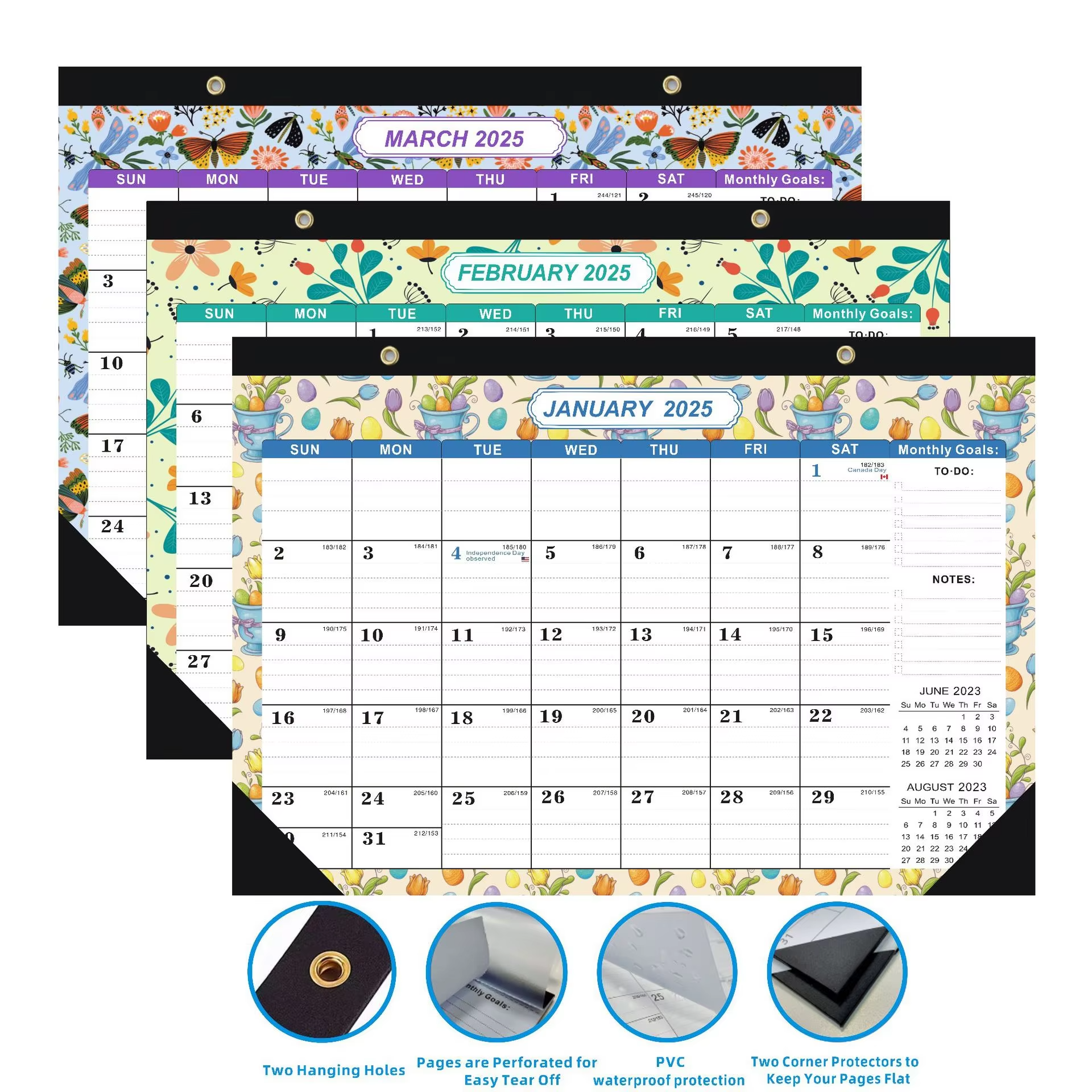 2025 12" X 17" Calendar with To-do List 12 Months Wall Calendar Extra Large for Home Or Office