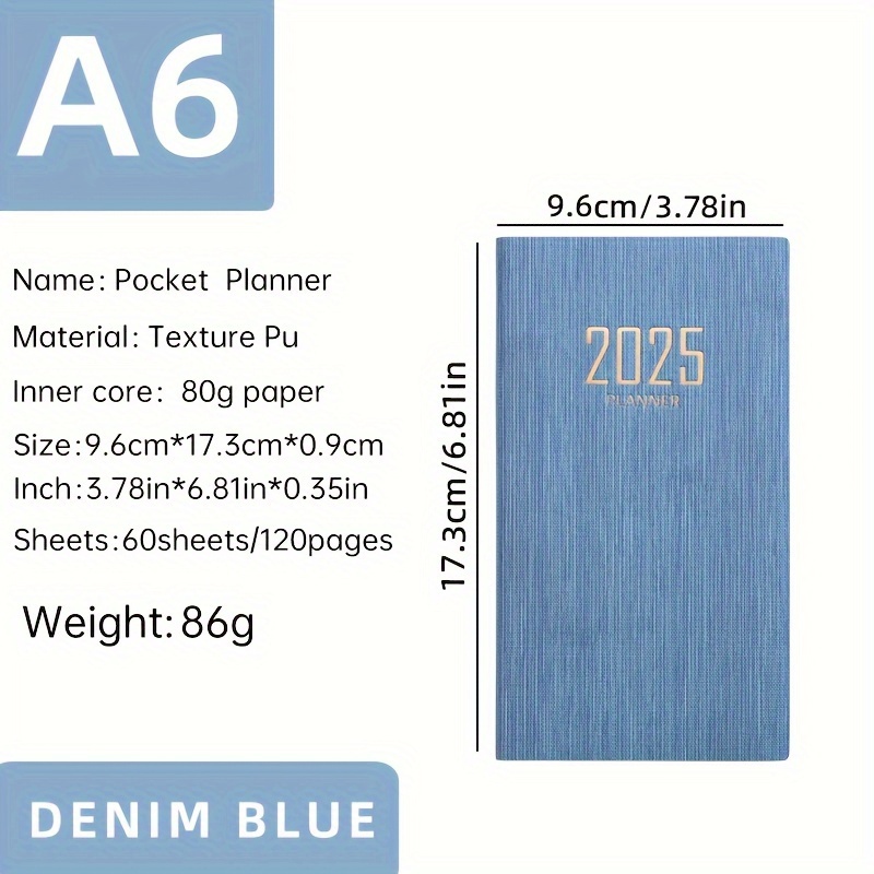 A6 60 Sheets 120-page Thin Weekly Calendar Planner PU Leather Portable Pocket Mini Book 365-day Daily Plan Notebook