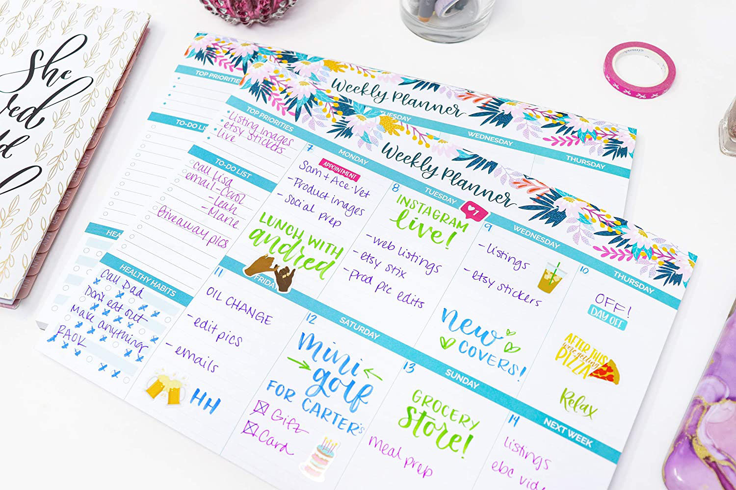 Floral Design Daily Planner Horizontal Weekly Tear Off To Do List Pad