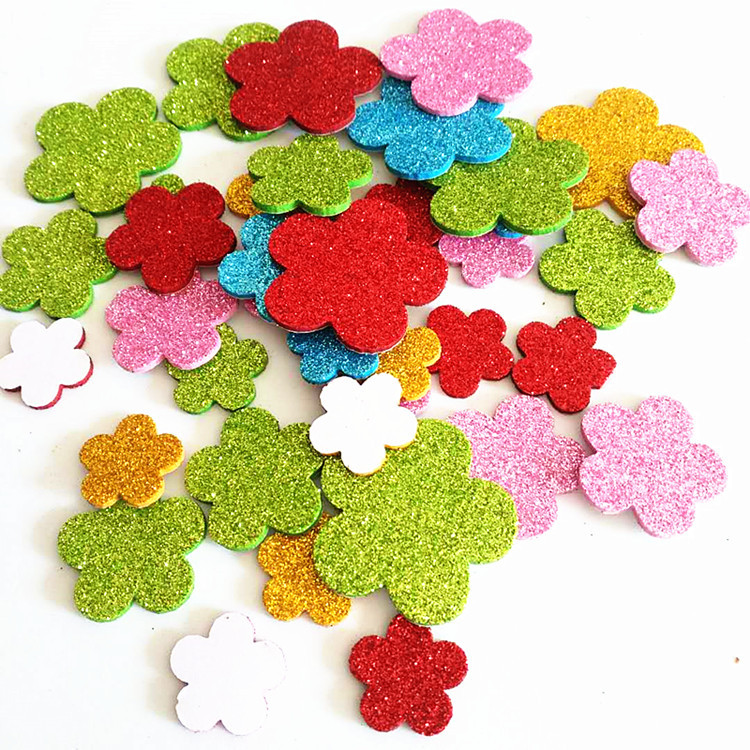 EVA Foam Puffy Die Cut Rainbow Glitter Stickers Sparkle Flower Shaped Decoration