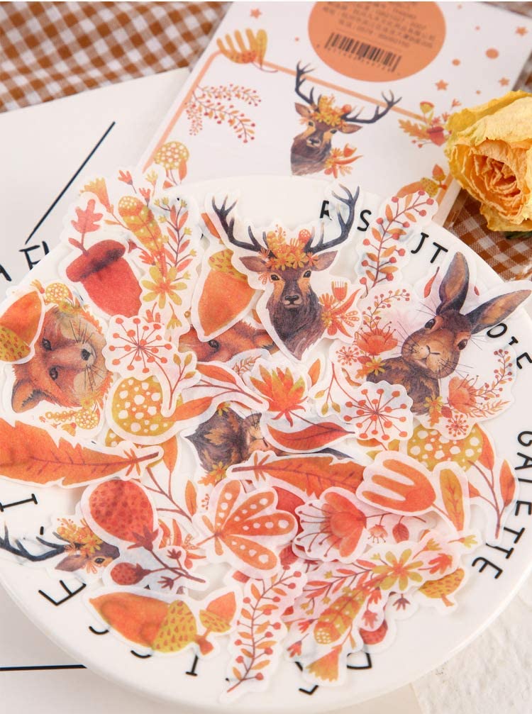 Decorative Stickers Forest Animal Plant Flowers Vintage Series Scrapbooking