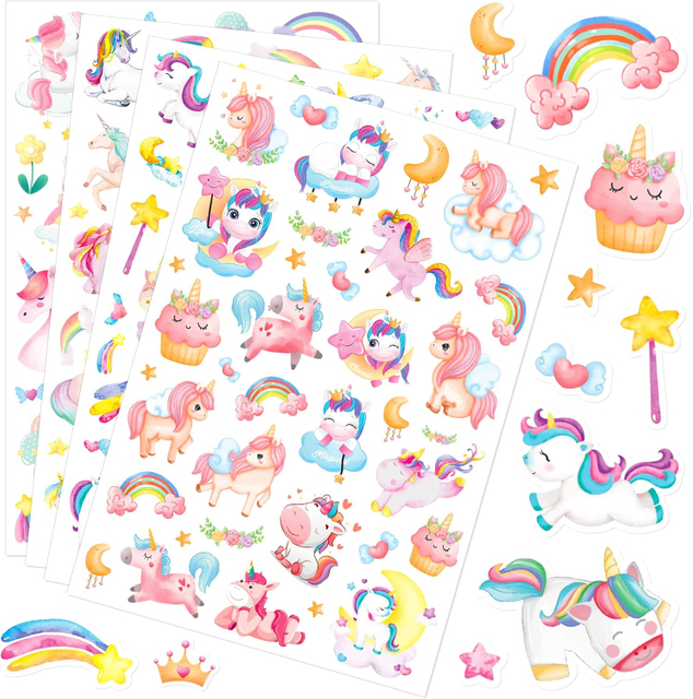 Cute Pink Unicorn Adhesive Stickers Rainbow Magical Star Unicorn Stickers for Girls Toddlers Birthday Invitations Envelopes Decorations 