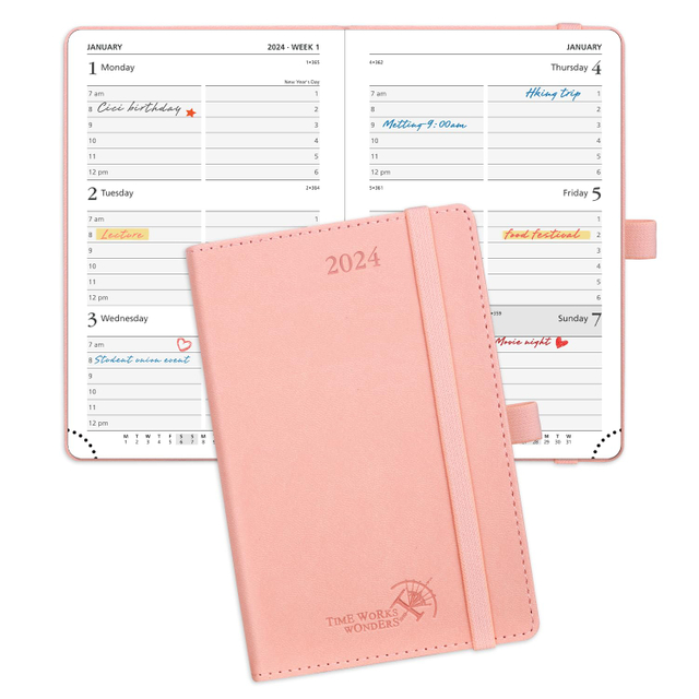 2024 Weekly and Monthly Planner with Vegan Leather Soft Cover Elastic Closure Pen Holder and More