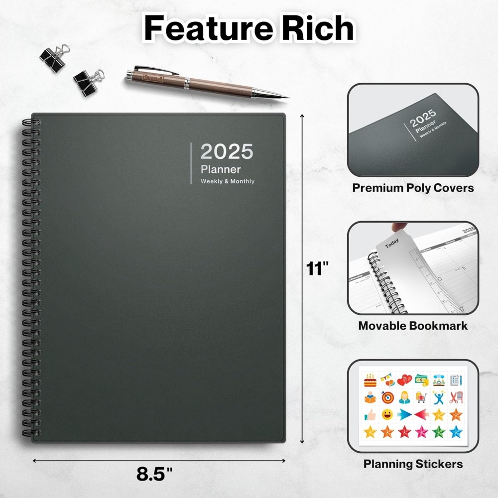 8.5x11Jan 2025 Planner Weekly Monthly Jan 2025 to Dec 2025 Large Yearly Planner Book with Monthly Tabs, Daily Calendar Agenda