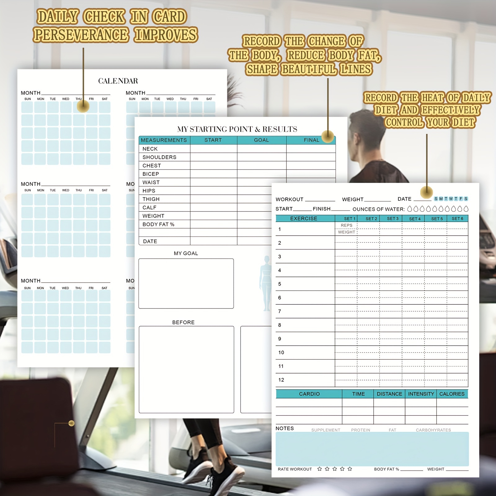 Exercise Log Book with Calendar Nutrition & Progress Tracker Fitness Workout Journal and Planner for Men and Women