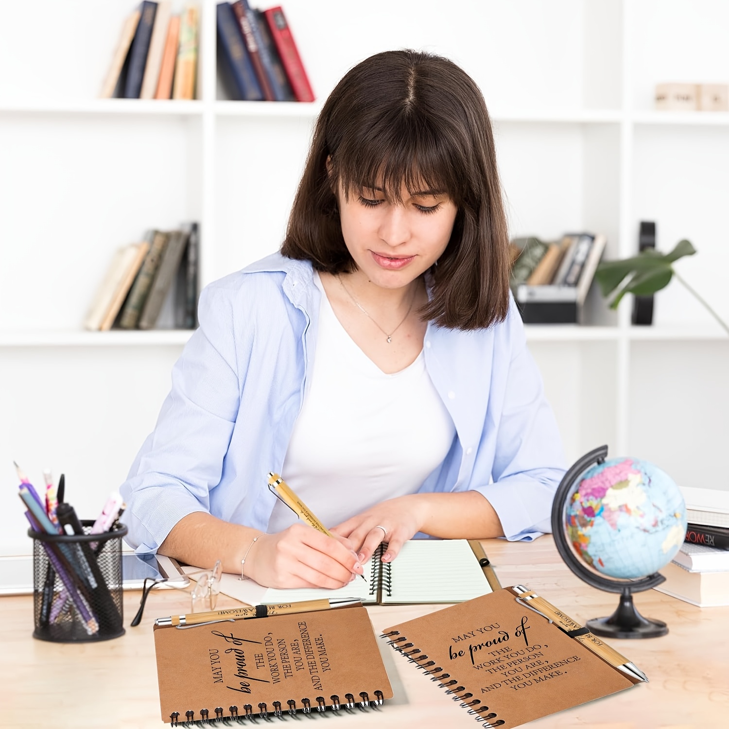 Mini Spiral Kraft Inspirational Notebook Employee Appreciation Gift Set with Ballpoint Pen