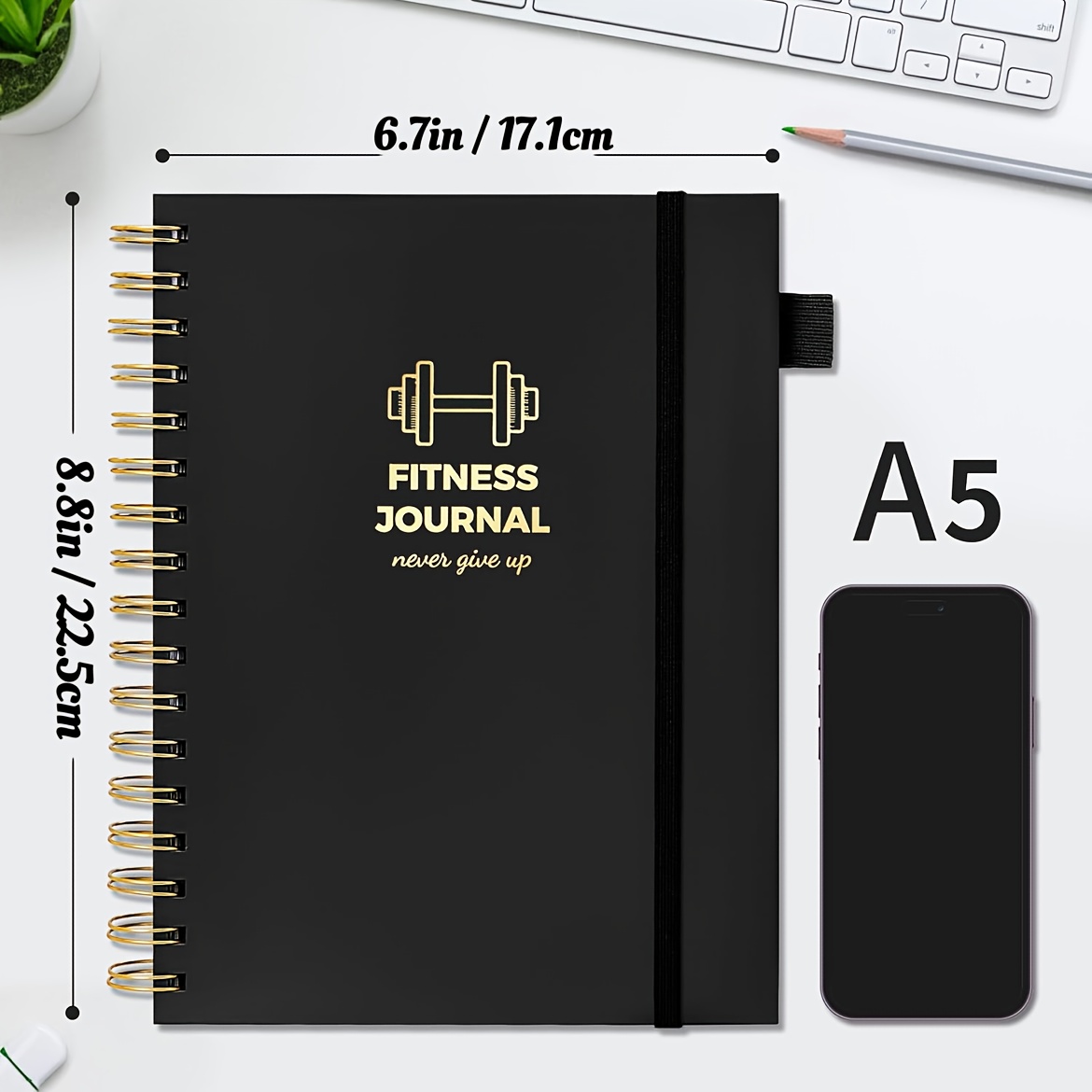 Spiral Bound Black Paper Log Durable Fitness Journal & Workout Planner for Men & Women's Gym And Home Exercise Tracking