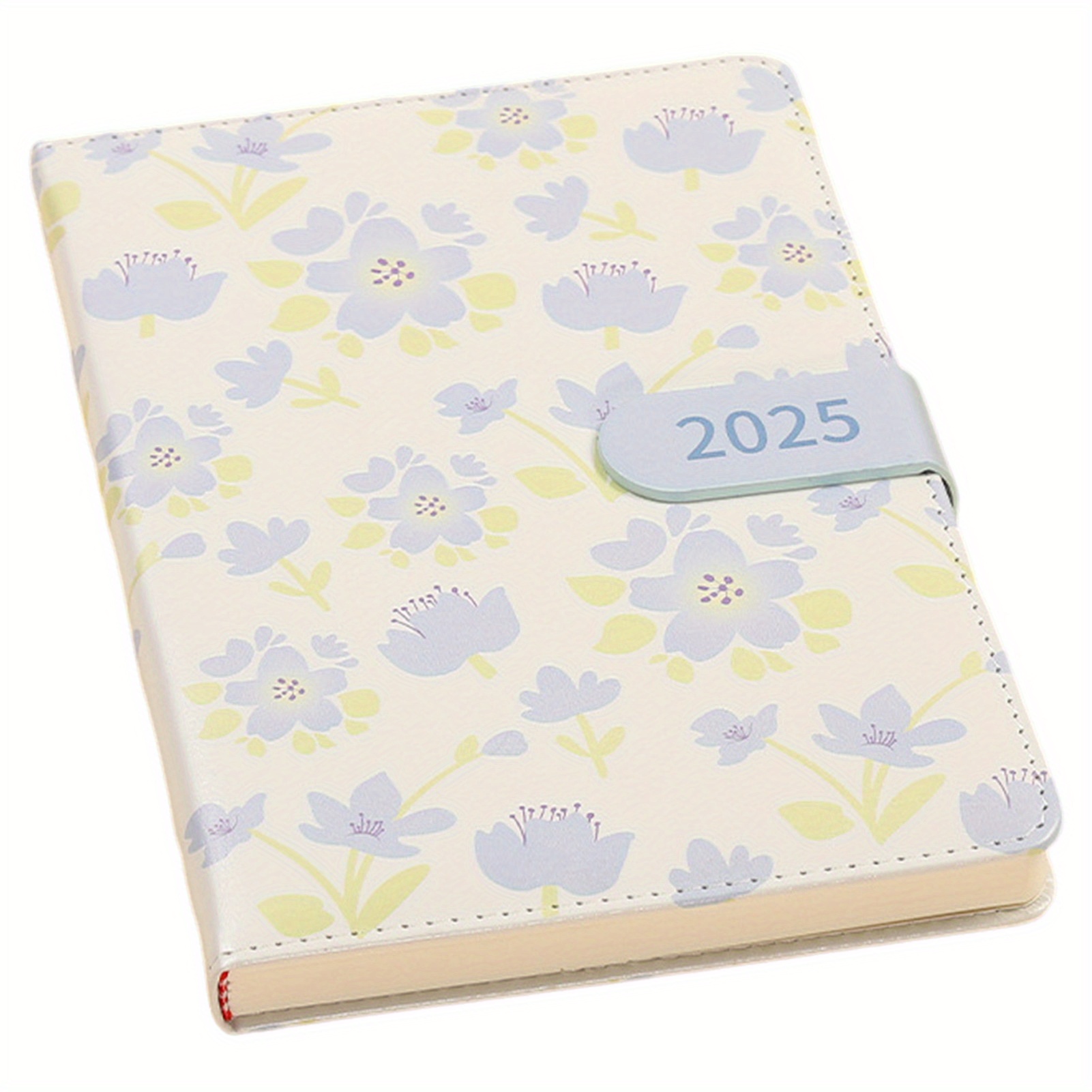 2025 Leather Floral Daily Planner Notebook with Flower Pattern, Daily Organizer Notebook with Button