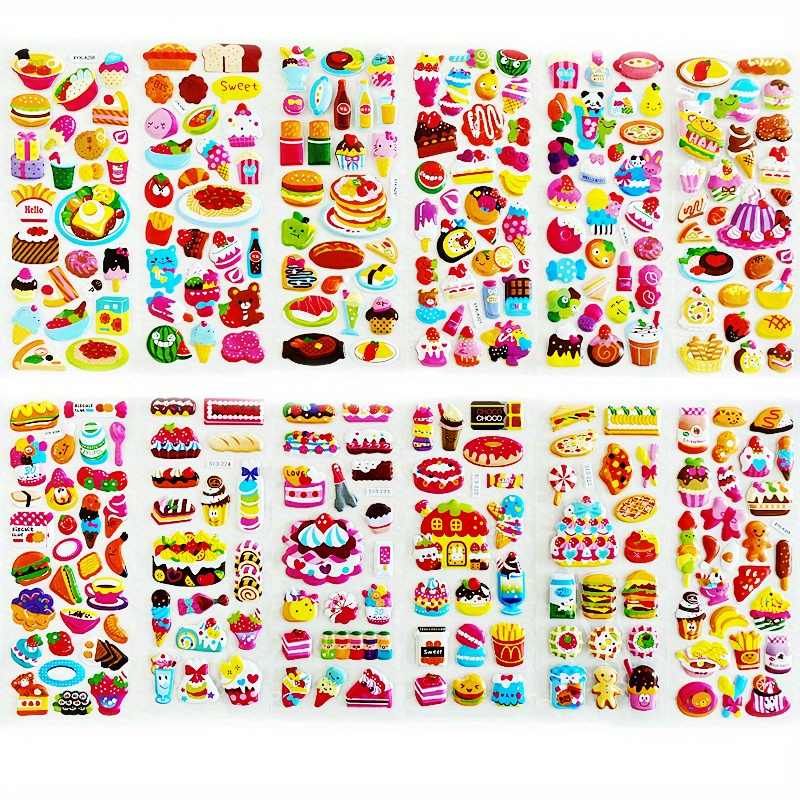 Sweet Cartoon Cake Delicious Puffy Sticker Collection for Kids 3D Puffy Dessert Cupcake And Tropical Fruit Decals