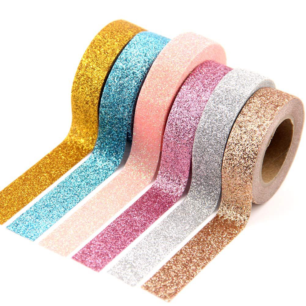 DIY Glitter Washi Tape Set Colorful Rolls Colored Masking Tape Sparkle Decorative Tape for Girl