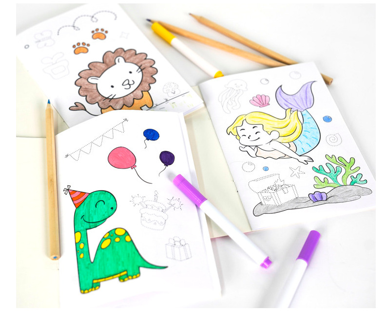 Coloring Sticker Book with Dinosaur Unicorn Mermaid Animal Theme DIY Sticker Book Gift for Kids