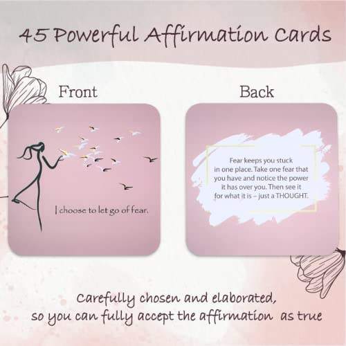 45Pcs Custom Print Round Corner Inspirational Mindfulness Cards Powerful Positive Affirmation Card Deck for Women