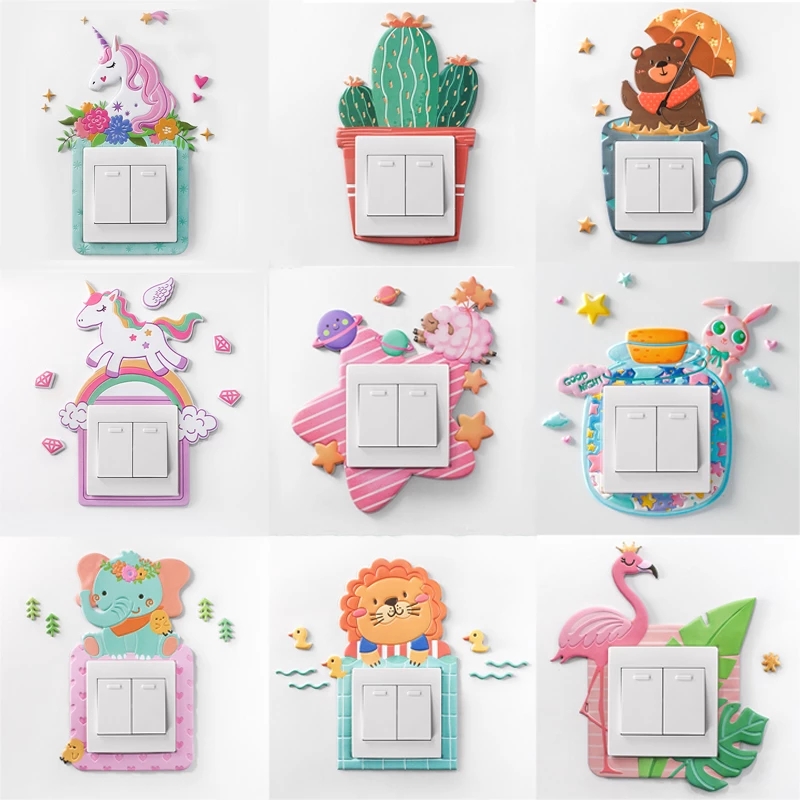 Custom 3d Foam Wall Stickers on-off Switch Outlet Cover Cute Beautiful Cartoon Animal Sticker Bedroom Kitchen Office Decor 
