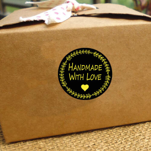 Adhesive Custom Logo Round Label 500pc Black Cake Box Thank You Stickers 2 inch Decorations Wedding Handmade with Love Decals