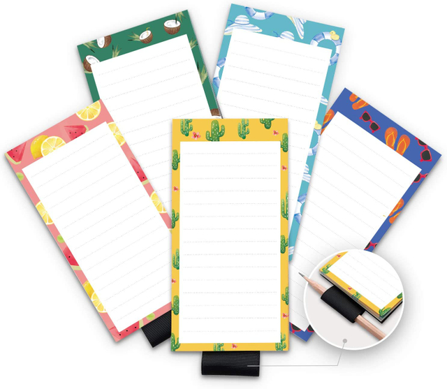 5 Pack Magnetic Notepads for Fridge with Pen Holder Full Magnet Back Notepad to Do List 50 Sheets