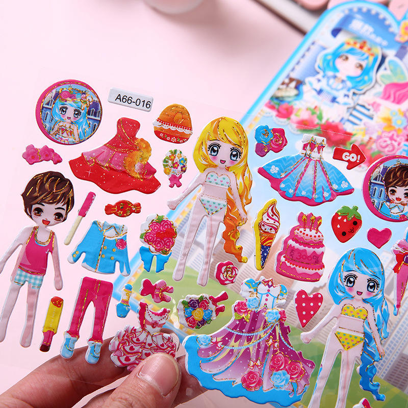 Girls Cartoon Princess Dress Up Stickers, Custom Pink Cute 3d Puffy Sticker Activity Books for Kids