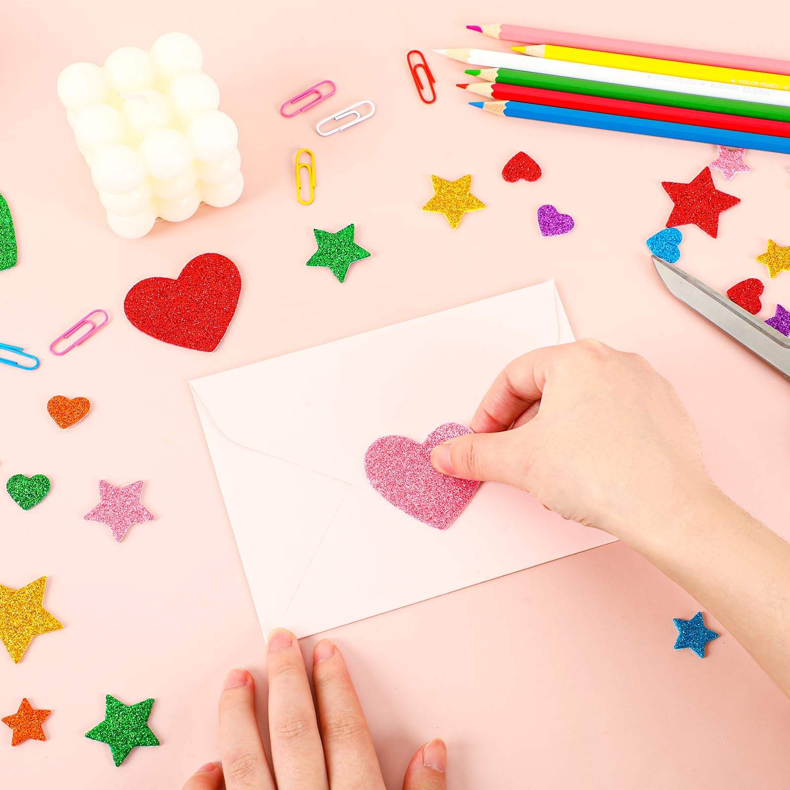 3D Custom Logo Children Colorful Glitter Foam Sticker Stars Heart Shapes Glitter Self Adhesive Puffy Sticker Play Set