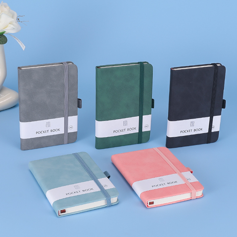 Business Custom Logo A5 A6 A7 Lined Journal Notebook with Elastic Strap, Pocket Notebook