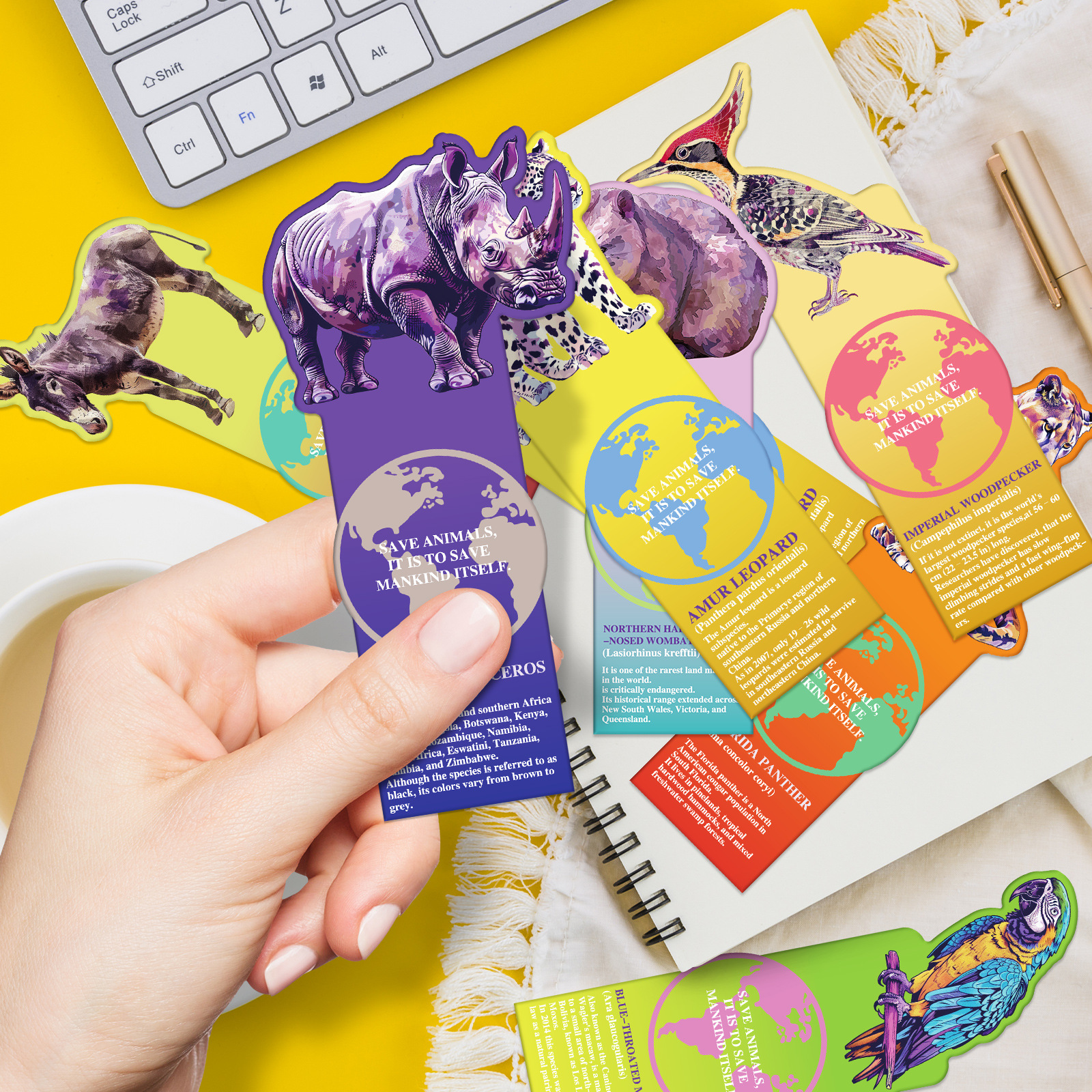 Custom Printing Vivid Cute Colorful Book Mark Inspirational Save Animal Bulk Bookmarks for Kids