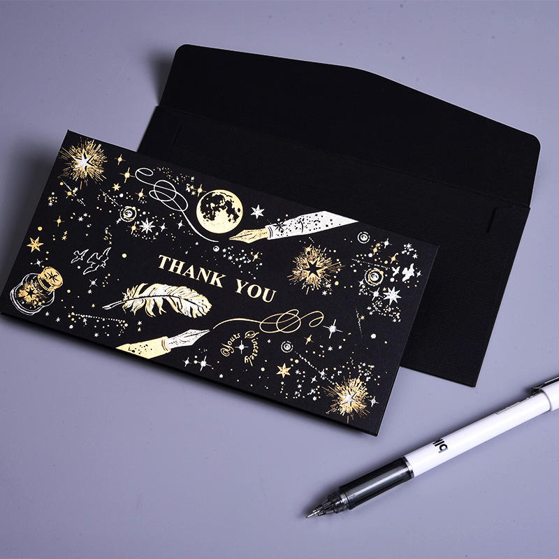 Bi-color Foil Stamped Folded Greeting Card Eco Friendly Recycled Paper Black White Wedding Thank You Cards with Envelope