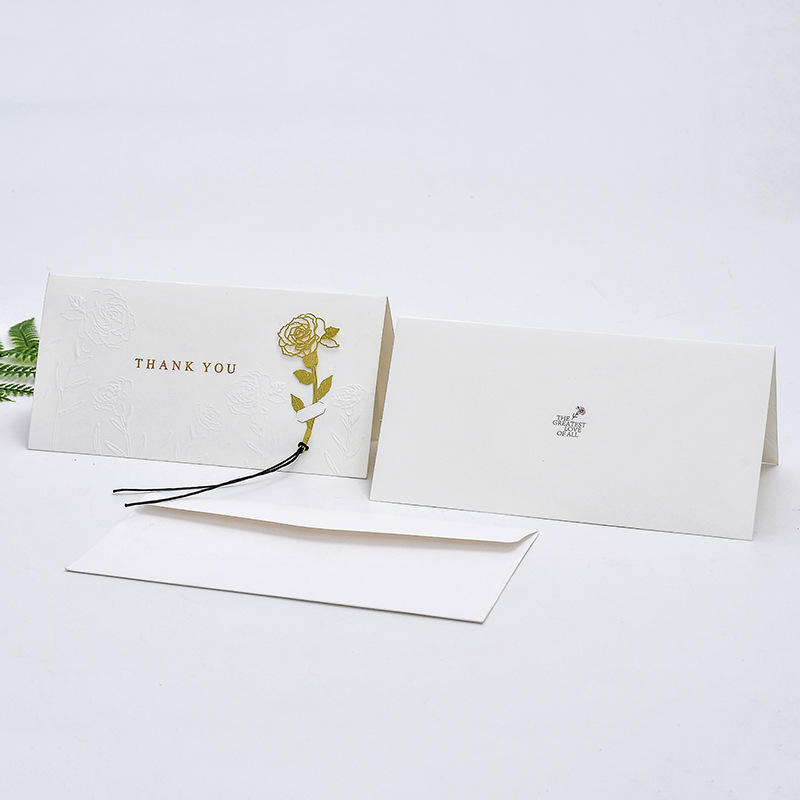 Eco Friendly Embossing Unique Thank You Card with Rose Bookmark for Greeting