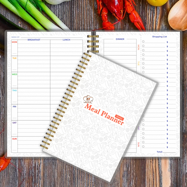 Undated A5 Spiral Weekly & Daily Meal Planner Notebook Journal with Shopping And Grocery Lists for Menu Planning Meal Tracker