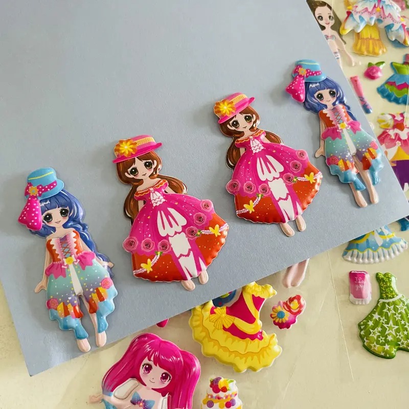 Adorable 3D Cartoon Dress-Up Girl Puffy Stickers for Toddlers, Bulk Sticker Sheets DIY Decorative Stickers for Kids' Rooms