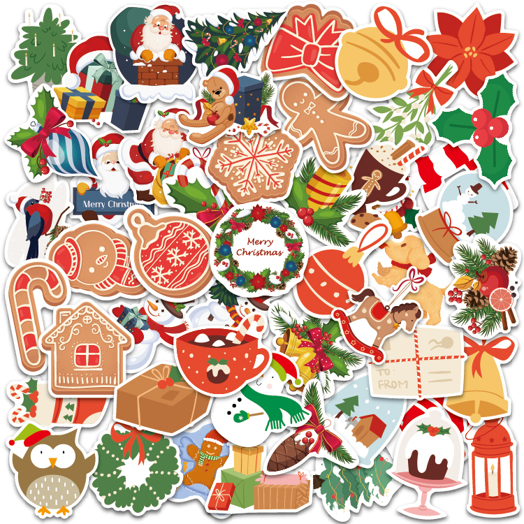 50 Pcs Die Cut Non-Repeating Vinyl Waterproof Sticker Label Merry Christmas Vinyl Stickers for Kids Xmas, Party Favorite