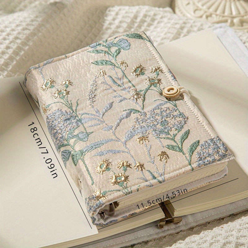 Vintage Flower Fabric Embroidery Floral Cover Loose-Leaf Notebook with Detachable Pages & Elegant Buttons