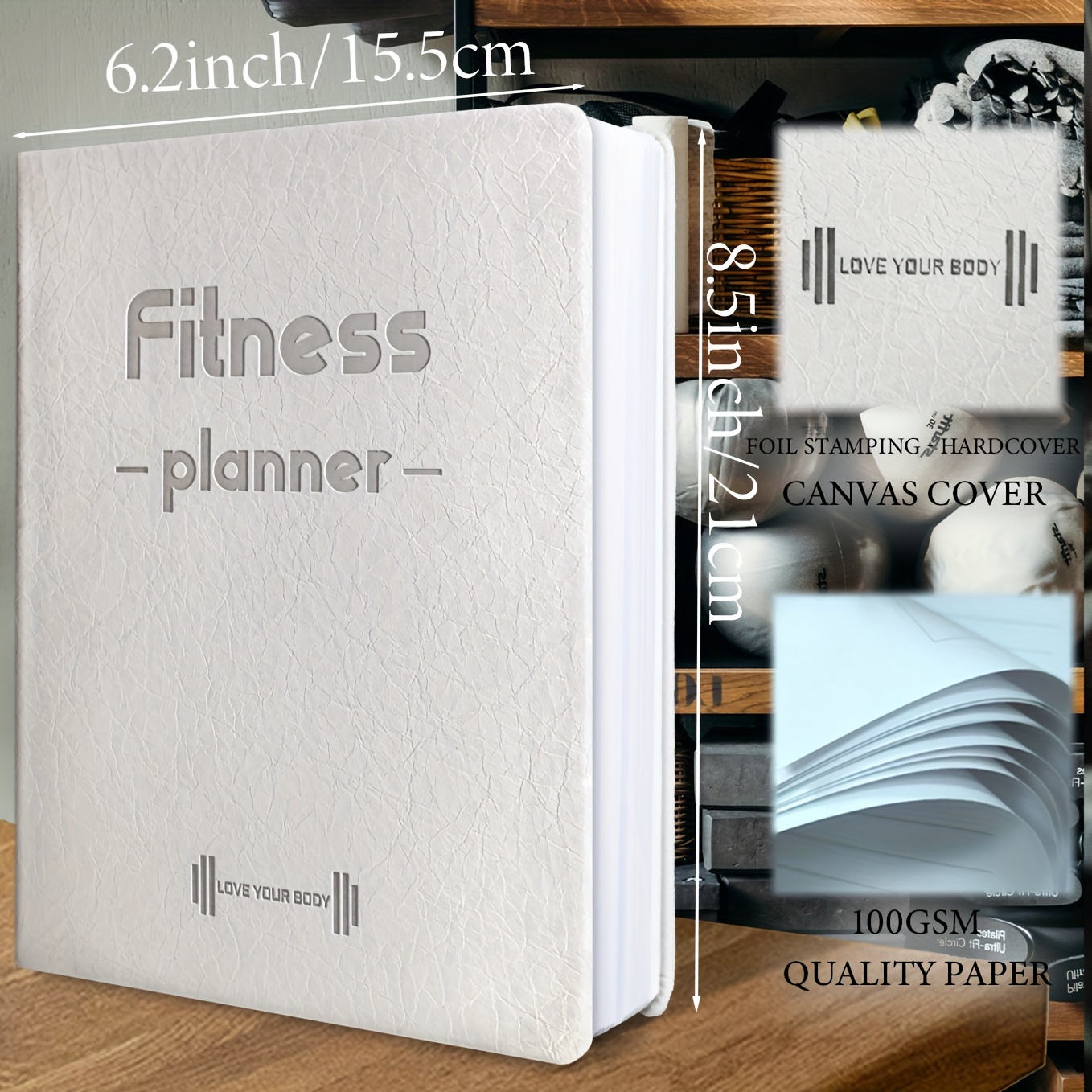 A5 Leatherette Fitness Planner Hardcover Workout Log Book to Track Exercise Progress for Women & Men