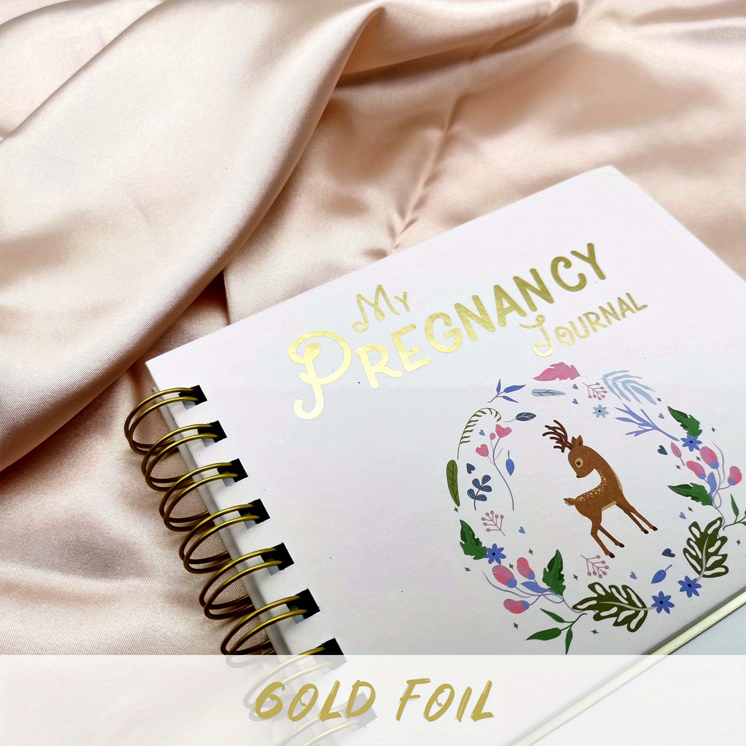 Spiral Bound Pregnancy Journal with Floral Design Golden Foil Cover Ultrasound Photo Slot Memory Diary Gift For New Moms