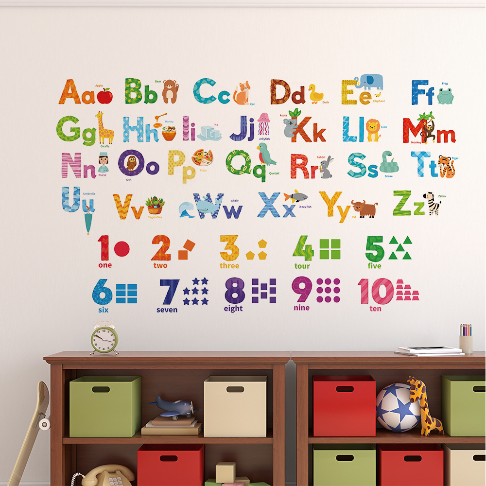Colourful Animal Alphabet ABC Kids Wall Stickers Wall Decals Peel And Stick Removable Wall Stickers for Kids Nursery Bedroom