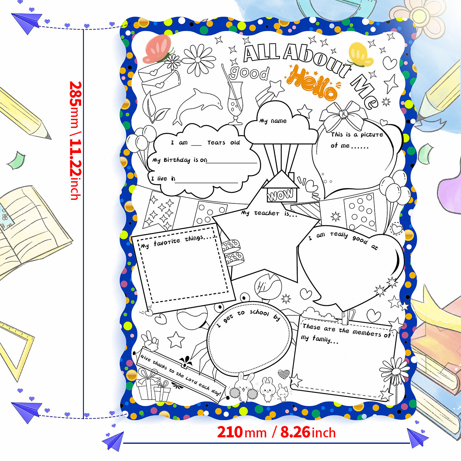 Kid DIY Coloring Big Write-and-Read Learning Posters Read All About Me Fill in Posters For Elementary Classroom School Supplies