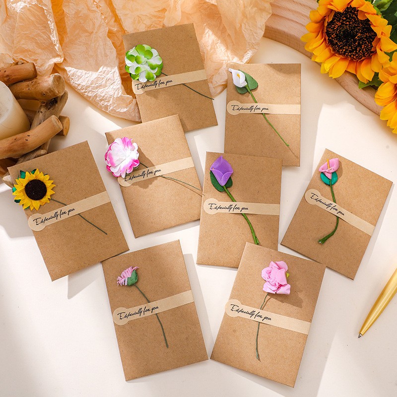 Handmade Diy Dried Flower Greeting Card Creative Flowers Literary Birthday Greeting Card Preserved Flower Cards