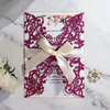 Glitter Paper Laser Cut Wedding Invitation Card With Ribbon Personalized Invitation Card