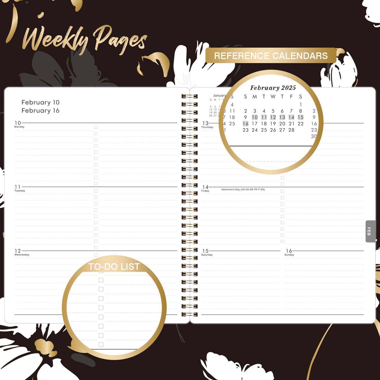 2024/2025 Yearly Floral Designs Planner Weekly Monthly Planner 2024-2025 With To Do List