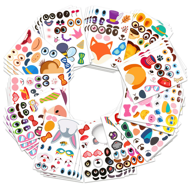 Make a face Sticker Sheets Set Make Your Own Animal Kids Sticker