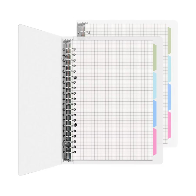 A5 Graph Grid Paper Clear Cover Notebook with Loose Leaf Binder Divider Custom Note Book
