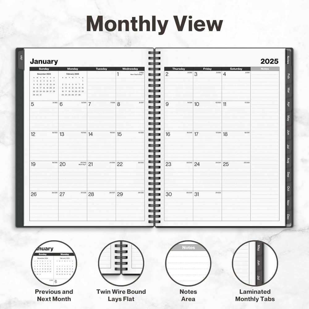 8.5x11Jan 2025 Planner Weekly Monthly Jan 2025 to Dec 2025 Large Yearly Planner Book with Monthly Tabs, Daily Calendar Agenda