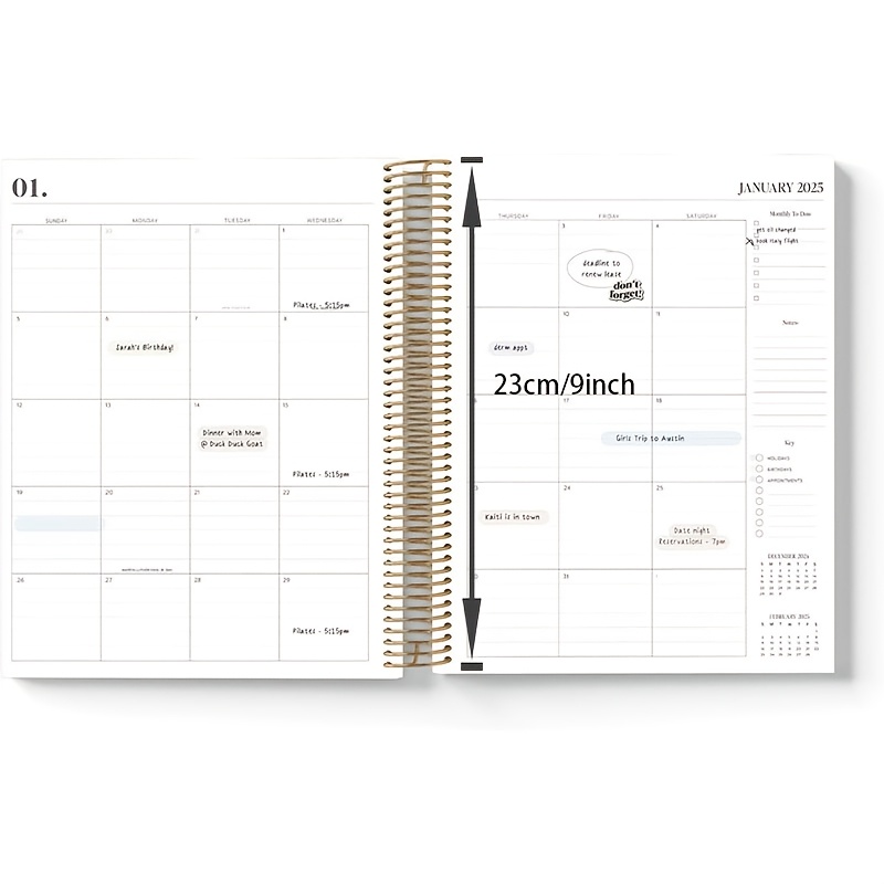 180° Lay Flat 2025-2026 Daily & Monthly Planner with Exercise Log Waterproof Leather Cover Ribbon Bookmark