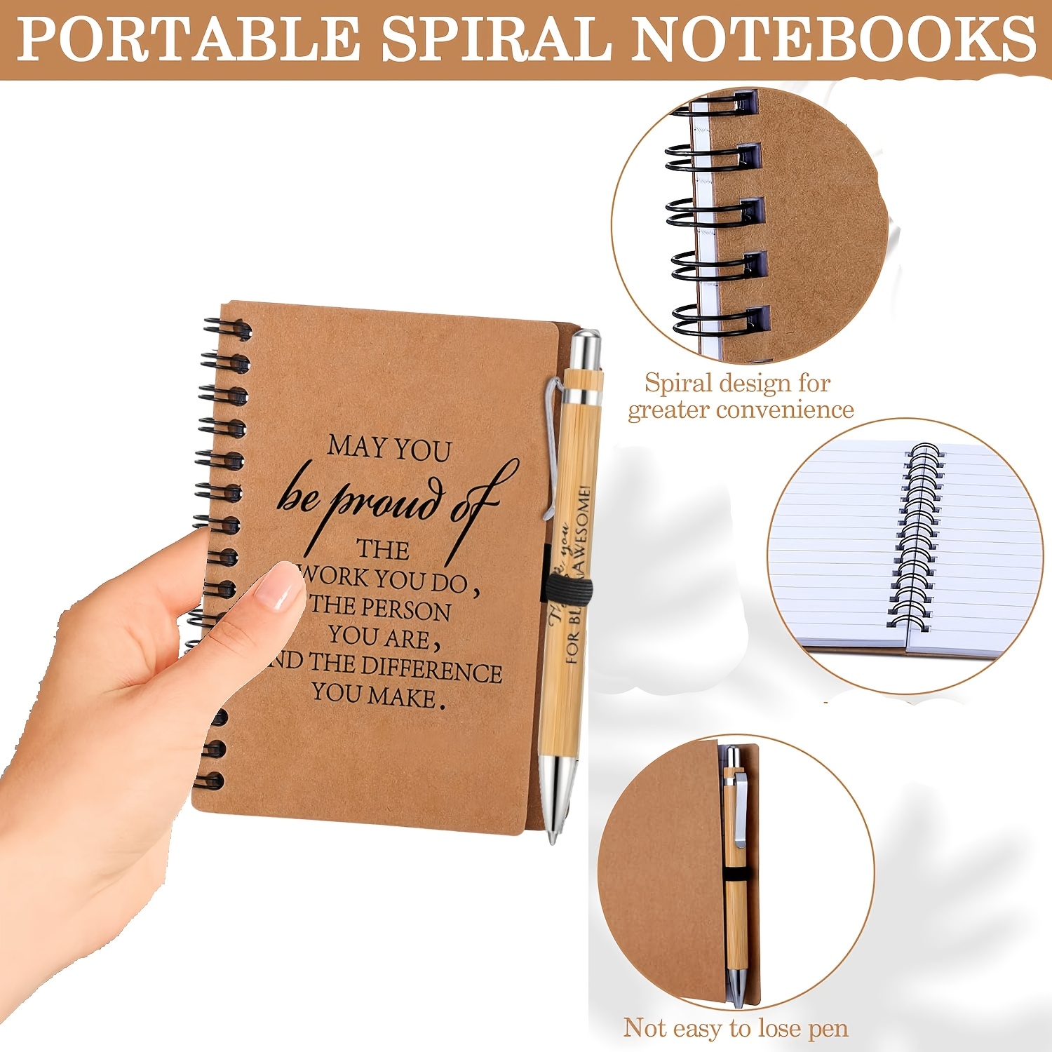 Mini Spiral Kraft Inspirational Notebook Employee Appreciation Gift Set with Ballpoint Pen