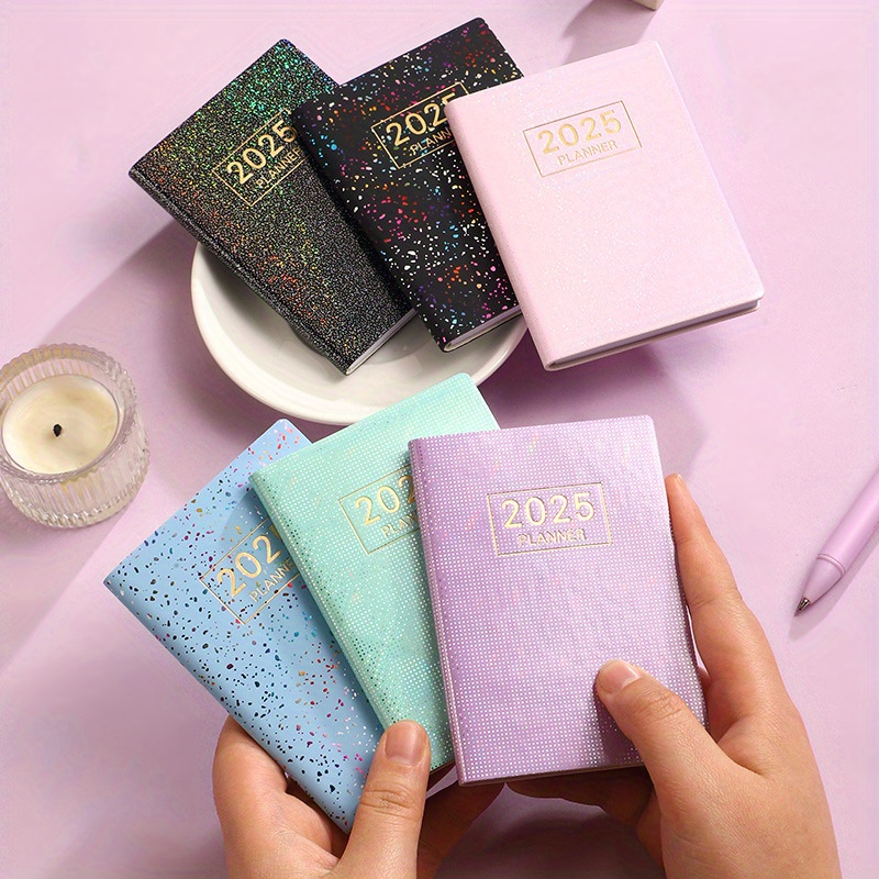 Sparkle Glitter 2025 Elegant Faux Leather A7 Calendar Notebook 365 Days & Weekly Planner Portable Pocket Diary